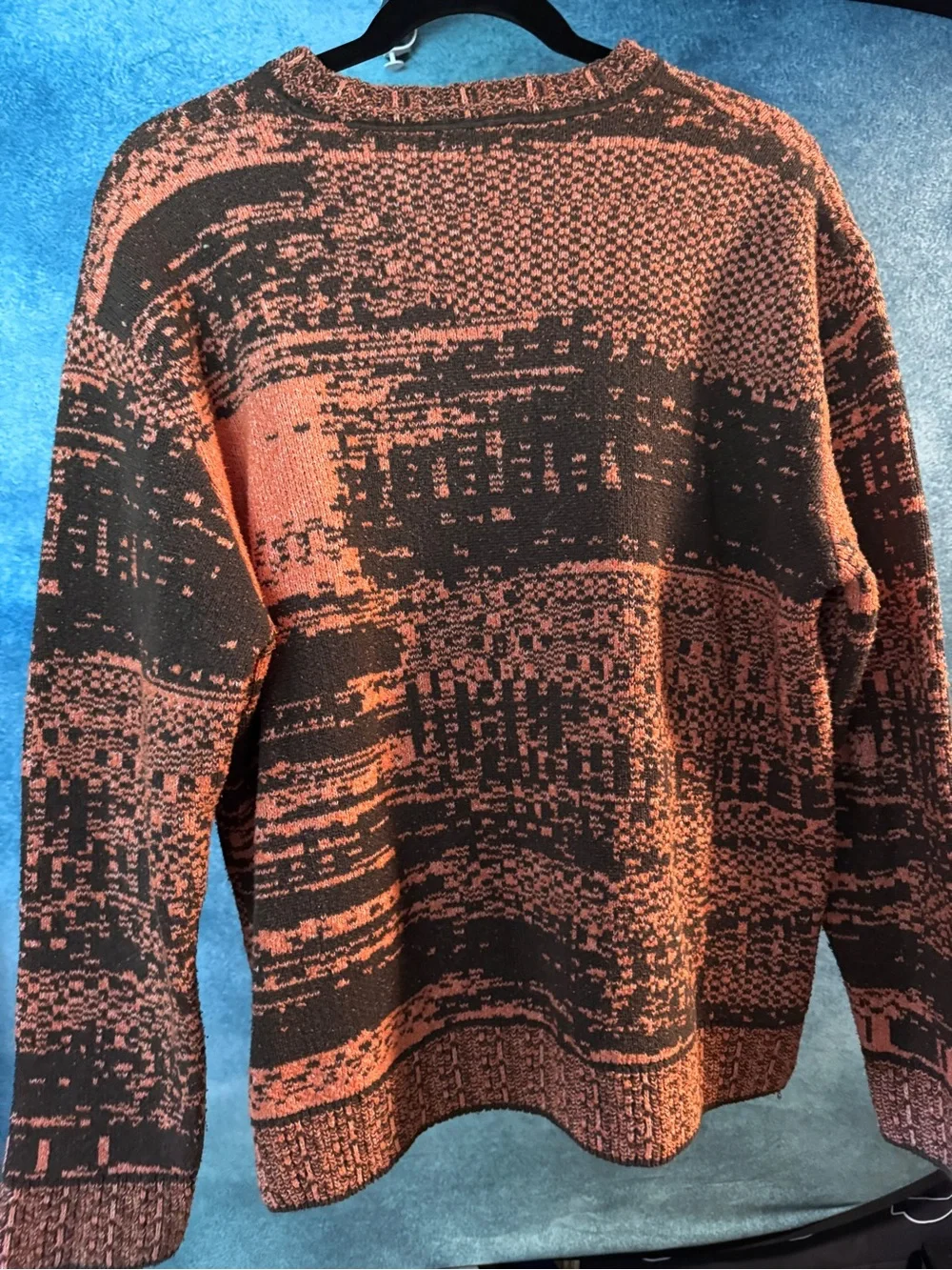 Zara Men's Black and Orange Patterned Knit Sweater